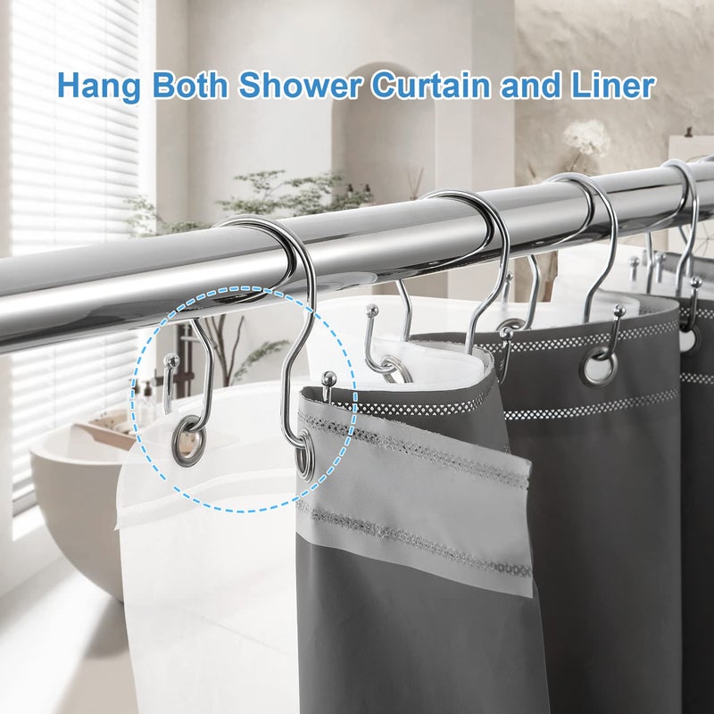 TENOVEL 24 Pack Double Shower Curtain Hooks Rings  TENOVEL Double Sided Shower Curtain Hooks Rust Proof for Shower Curtain  Stainless Steel Bathroom Shower Hangers Rings for Shower Rods  Polished Chrome - Image 3